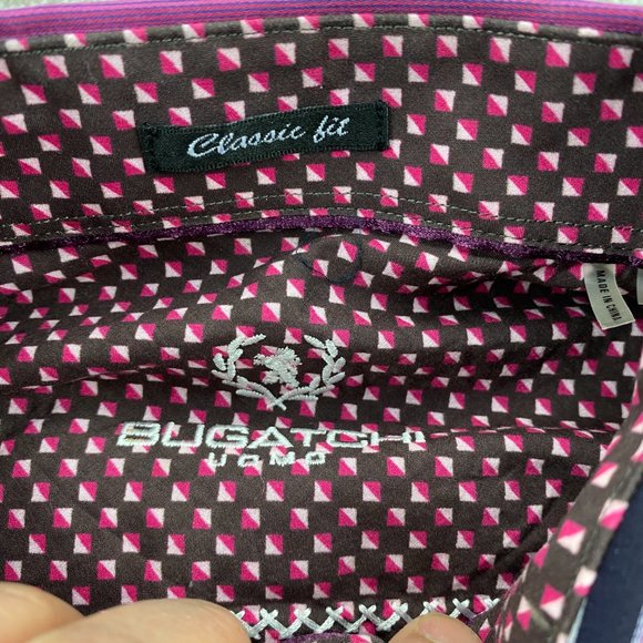 BUGATCHI UOMO Shirt Men Small S Purple Pink Striped Colorful Button Up Formal - Picture 4 of 11
